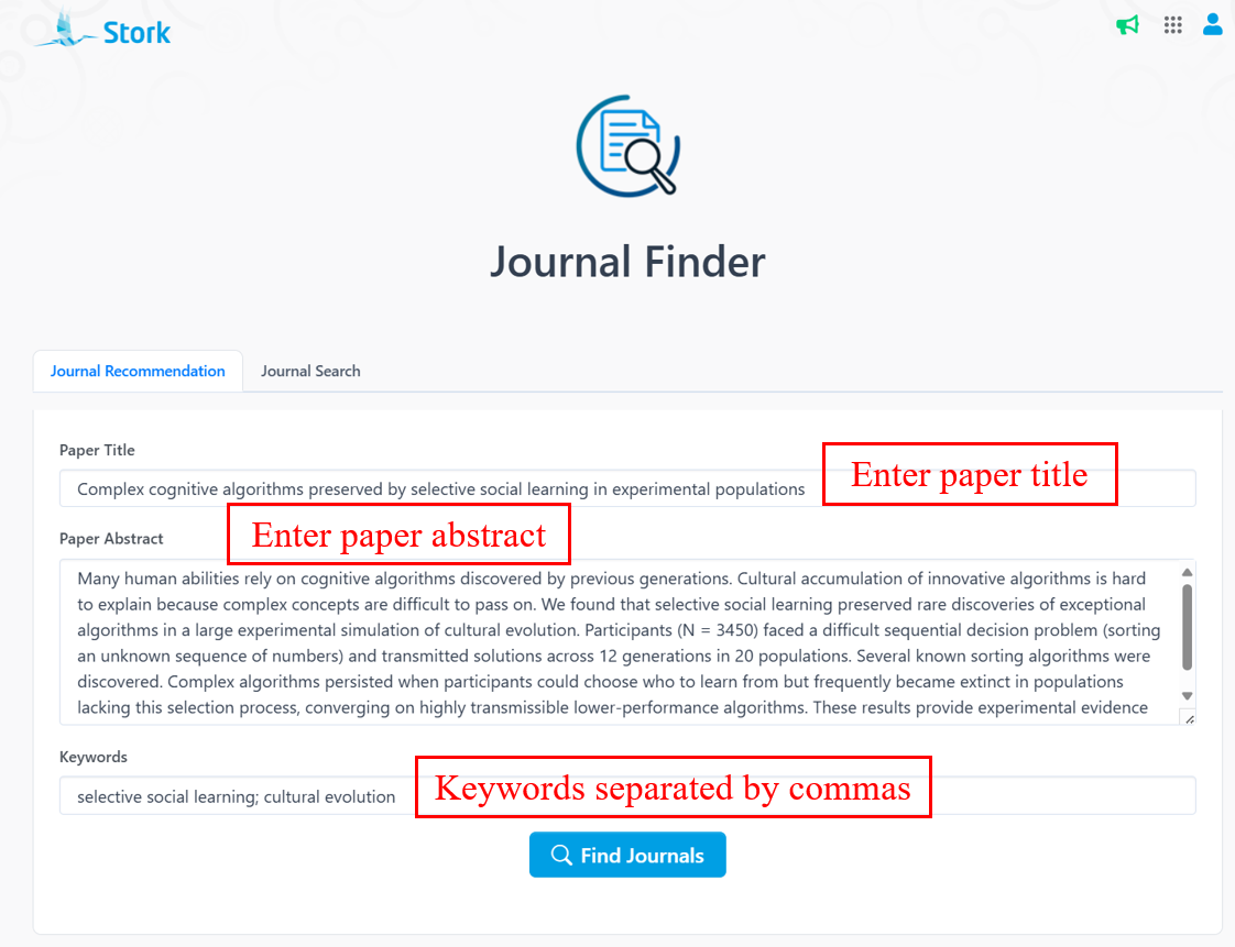 Journal recommendation input interface